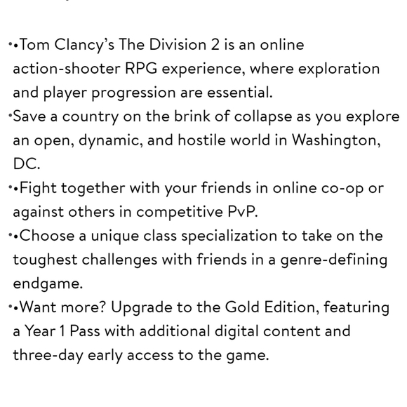 New XBOX ONE Tom Clancy's THE DIVISION 2 4K HDR UBISOFT w/CAPITOL DEFENDER PACK - Picture 2 of 3